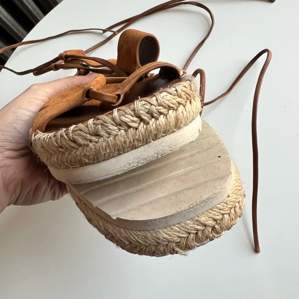 Vince. Tibor brown suede leather wrap ankle tie espadrille flat sandals 8